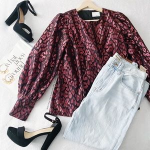 Greylin Black & Pink Metallic Leopard Print Blouse